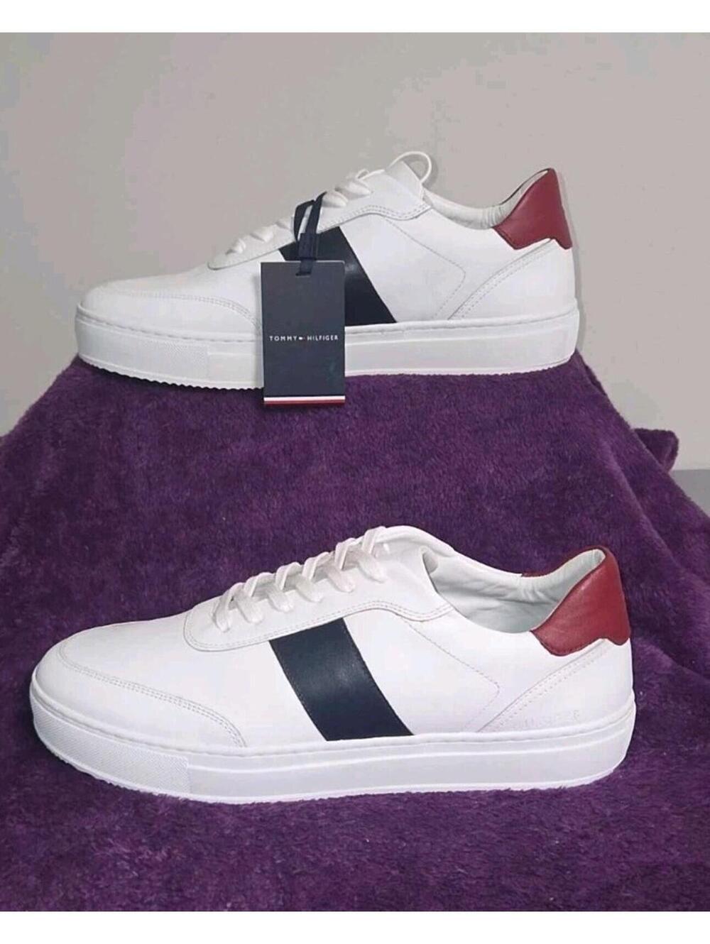 Tommy Hilfiger Premium Cupsole Leather Men's Shoes Size 9 NWT White/Black/Red